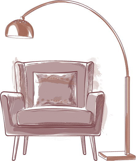 pink chair drawing with a lamp
