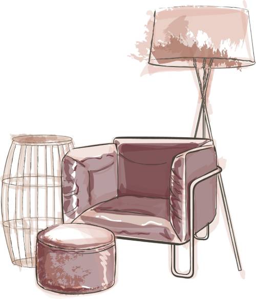 Drawing of chair and lamp