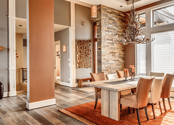 dining room table with brown accents