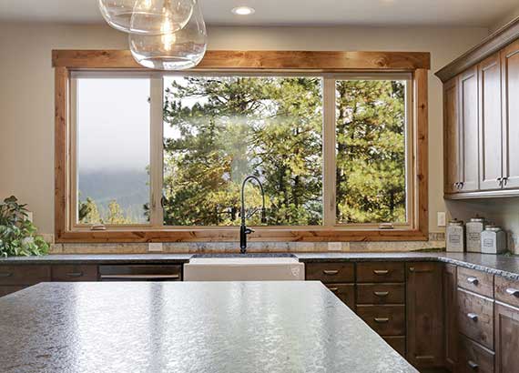 wood windows in kitchen